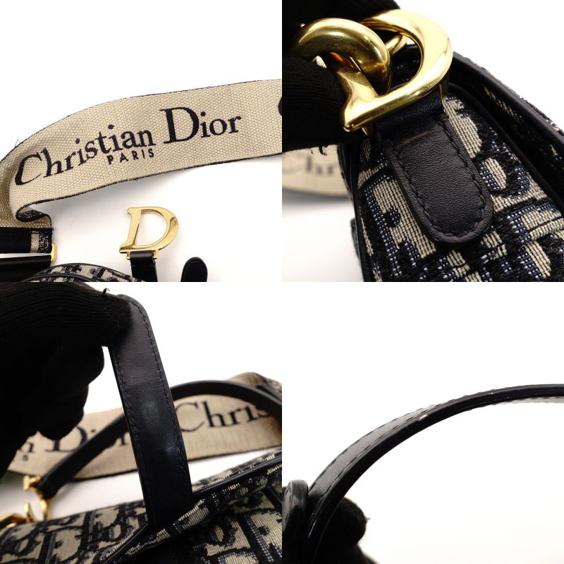 DIOR Oblique Saddle Bag Navy × Beige 2-Way Shoulder Bag Canvas Crossbody 7-8-590