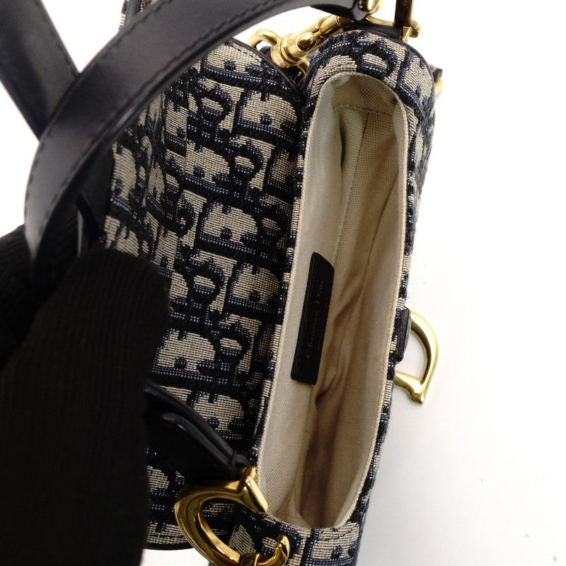 DIOR Oblique Saddle Bag Navy × Beige 2-Way Shoulder Bag Canvas Crossbody 7-8-590