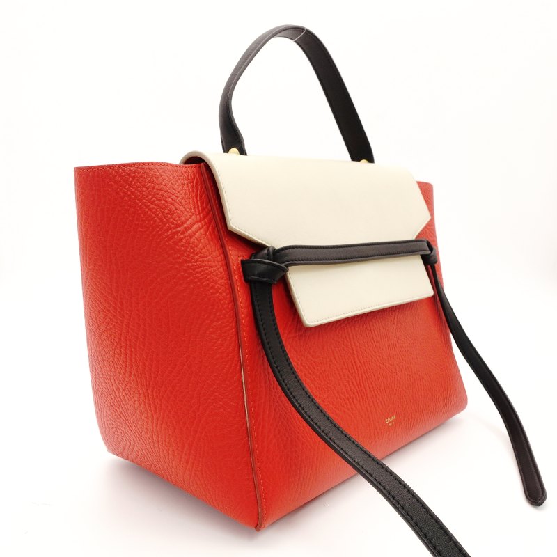 Celine Belt Bag Handbag Red × Beige 2-Way Leather Shoulder Bag 7-8-594
