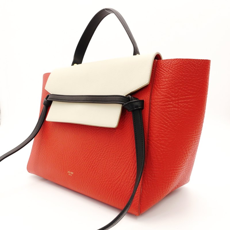 Celine Belt Bag Handbag Red × Beige 2-Way Leather Shoulder Bag 7-8-594