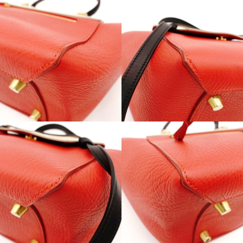 Celine Belt Bag Handbag Red × Beige 2-Way Leather Shoulder Bag 7-8-594