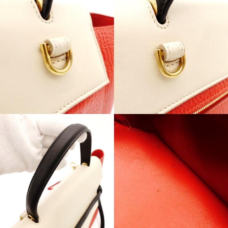 Celine Belt Bag Handbag Red × Beige 2-Way Leather Shoulder Bag 7-8-594
