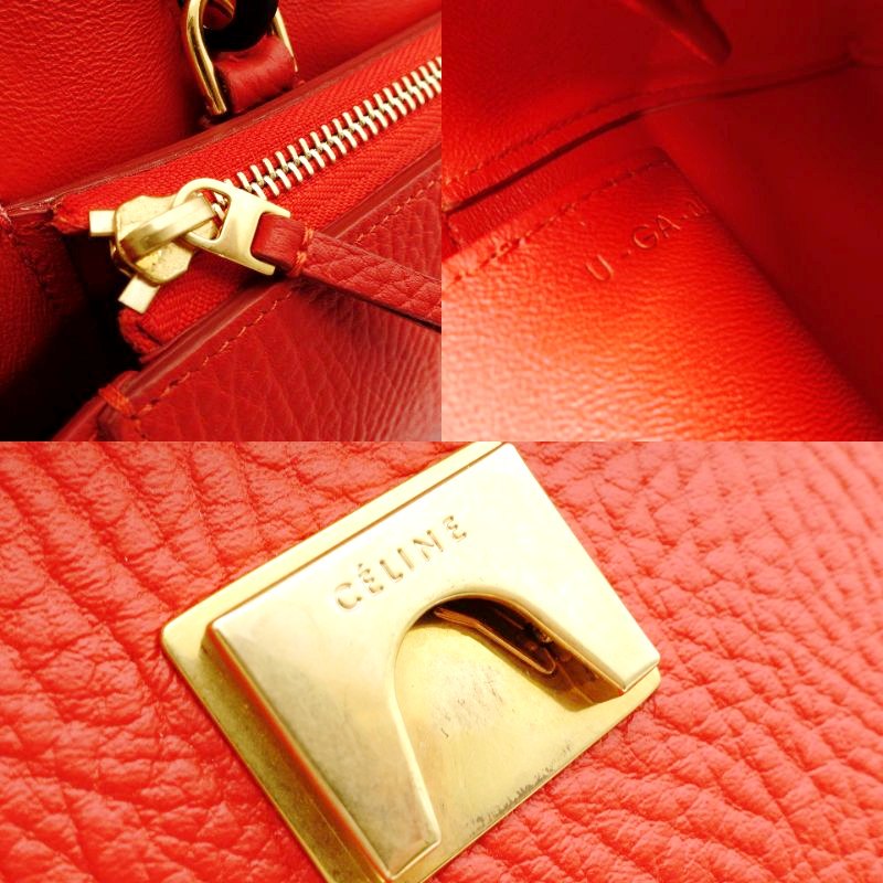 Celine Belt Bag Handbag Red × Beige 2-Way Leather Shoulder Bag 7-8-594
