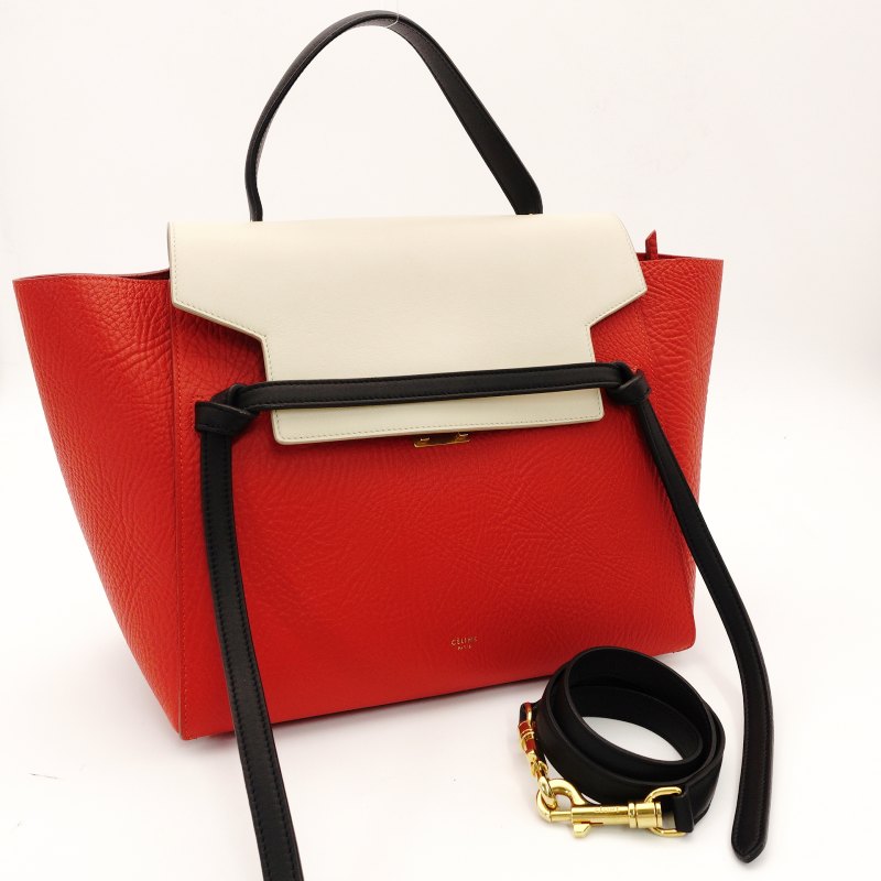 Celine Belt Bag Handbag Red × Beige 2-Way Leather Shoulder Bag 7-8-594