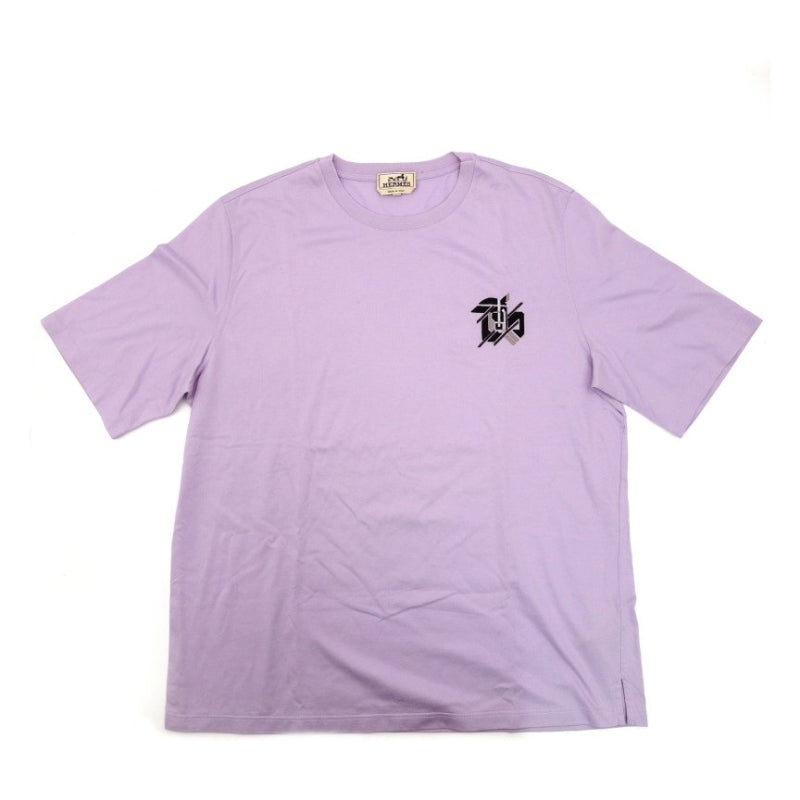 HERMES Men's T-Shirt XL Size Purple Leather Patch 100% Cotton 7-8-603