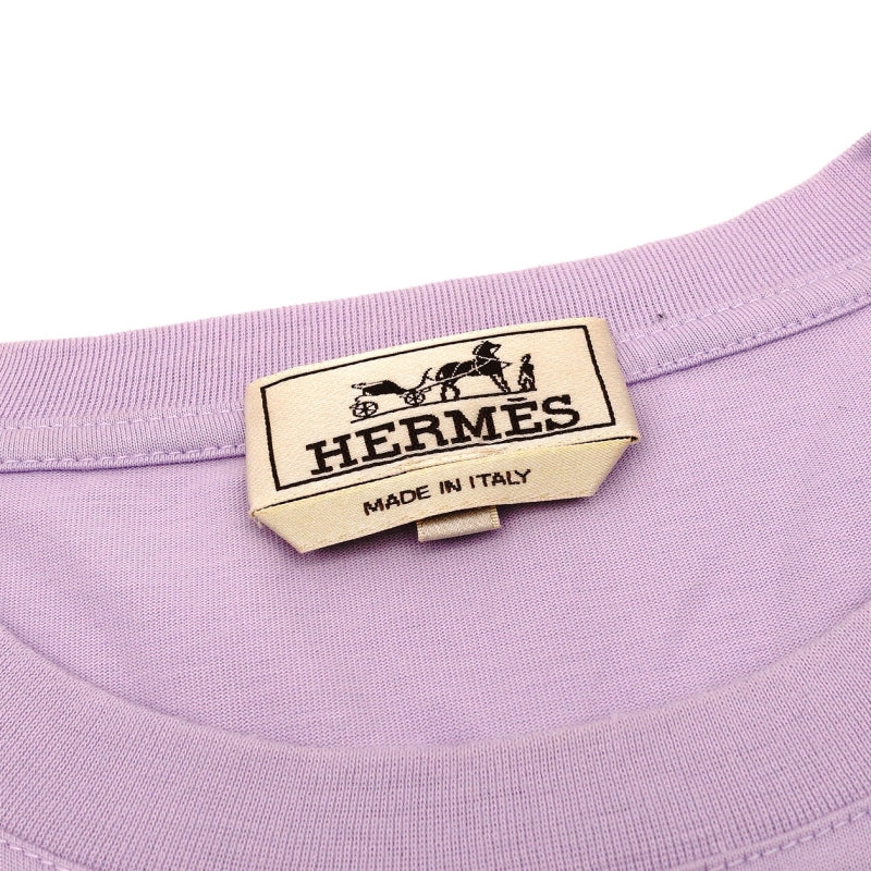 HERMES Men's T-Shirt XL Size Purple Leather Patch 100% Cotton 7-8-603