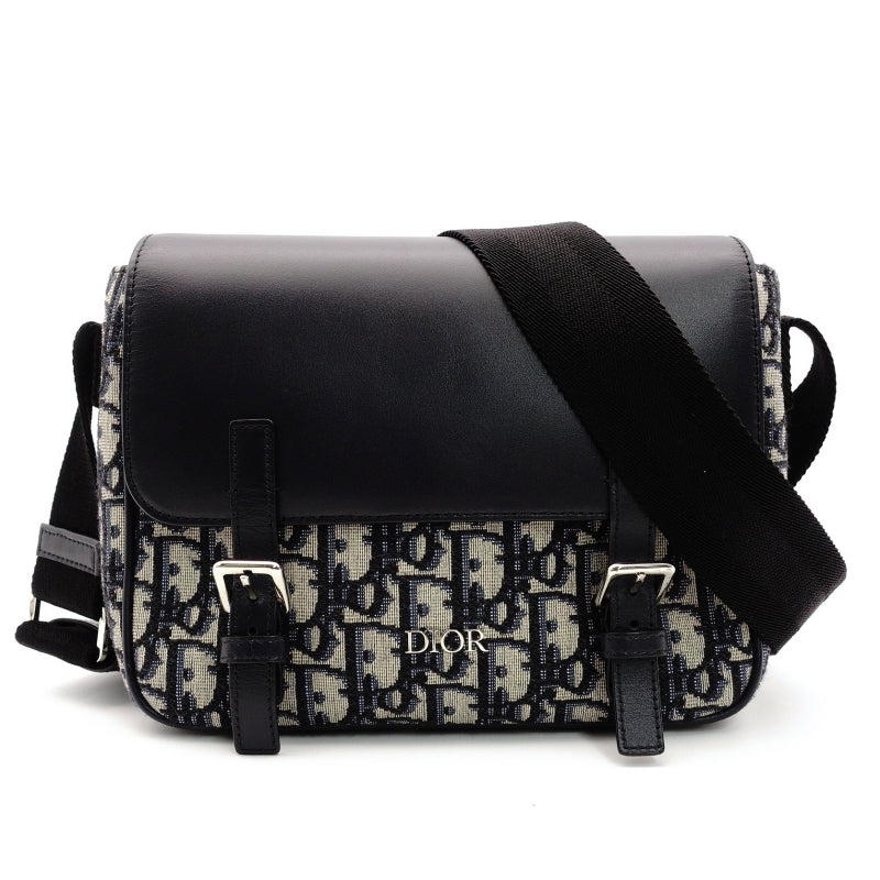 DIOR Kids Messenger Oblique Shoulder Bag Navy Canvas Leather Crossbody 7-8-662