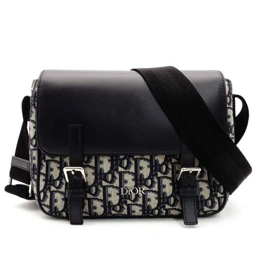 DIOR Kids Messenger Oblique Shoulder Bag Navy Canvas Leather Crossbody 7-8-662