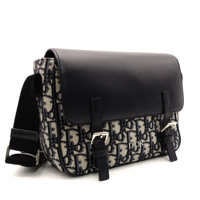 DIOR Kids Messenger Oblique Shoulder Bag Navy Canvas Leather Crossbody 7-8-662