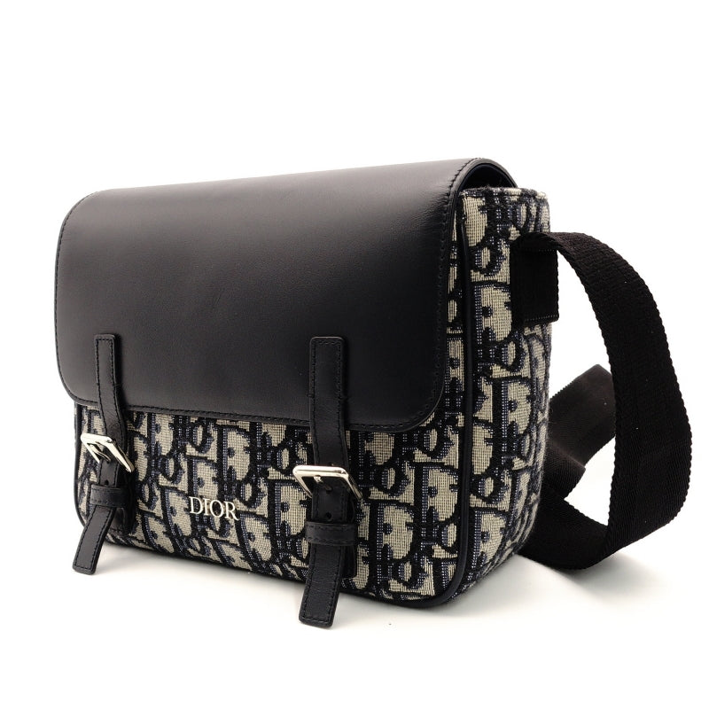 DIOR Kids Messenger Oblique Shoulder Bag Navy Canvas Leather Crossbody 7-8-662