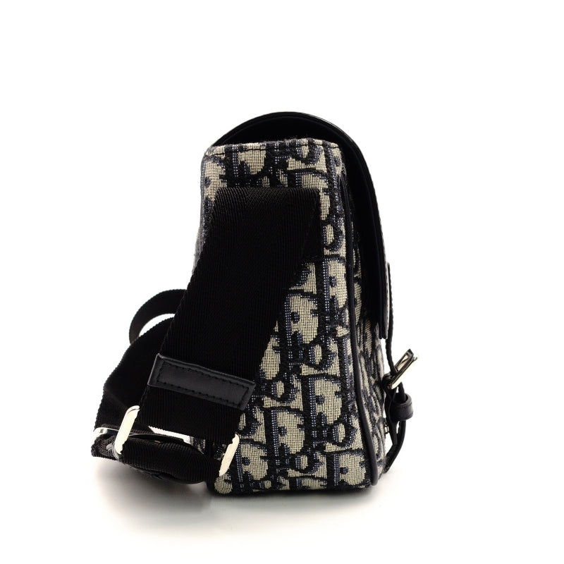DIOR Kids Messenger Oblique Shoulder Bag Navy Canvas Leather Crossbody 7-8-662