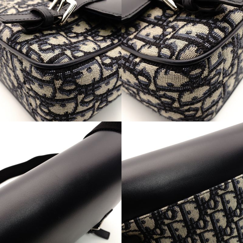 DIOR Kids Messenger Oblique Shoulder Bag Navy Canvas Leather Crossbody 7-8-662