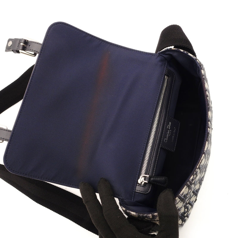 DIOR Kids Messenger Oblique Shoulder Bag Navy Canvas Leather Crossbody 7-8-662