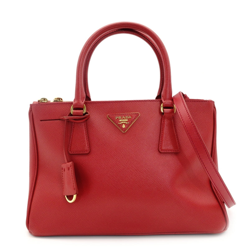 PRADA Leather Galleria 2-Way Crossbody Bag, Red, Gold Hardware, 7-8-678