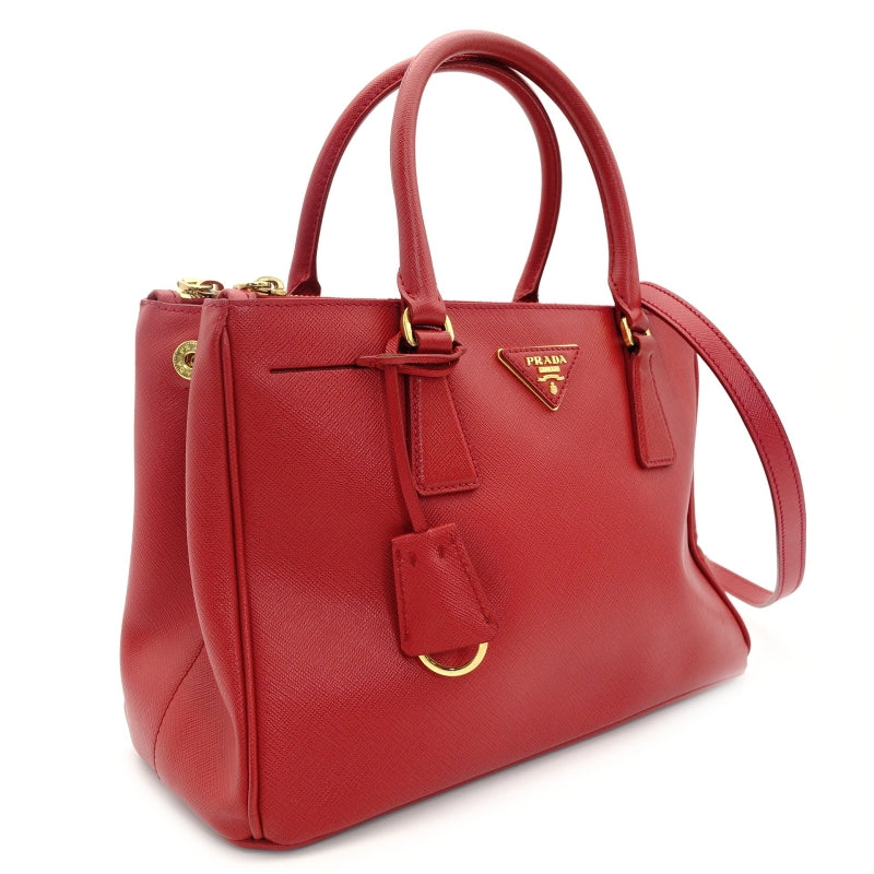 PRADA Leather Galleria 2-Way Crossbody Bag, Red, Gold Hardware, 7-8-678