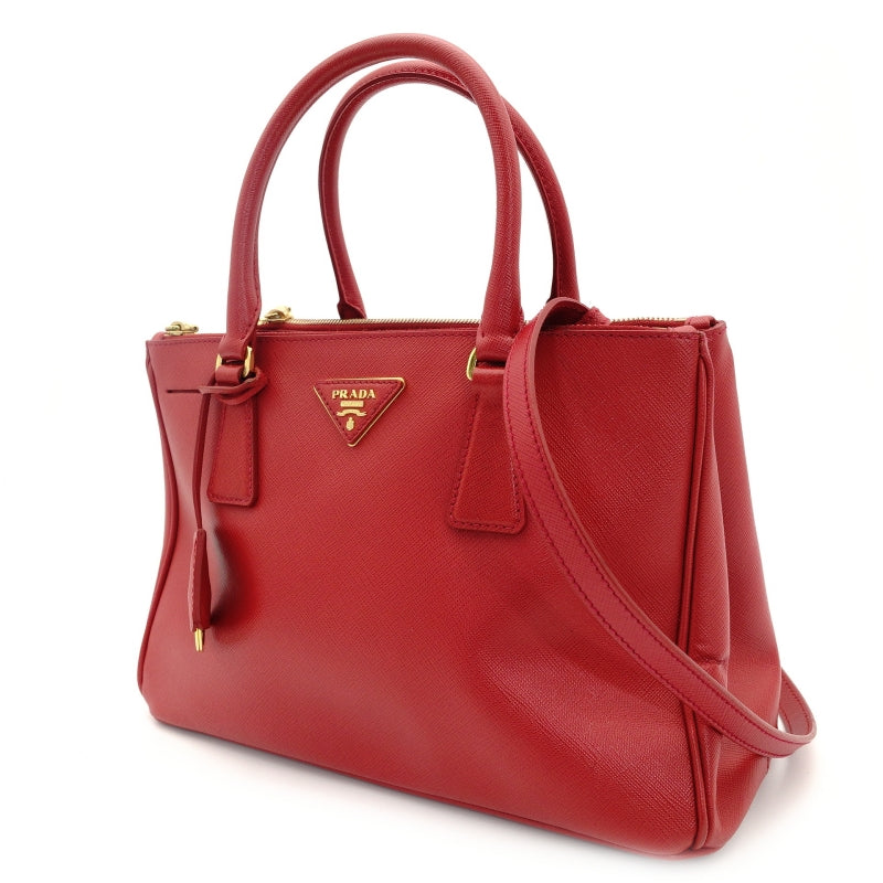 PRADA Leather Galleria 2-Way Crossbody Bag, Red, Gold Hardware, 7-8-678