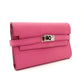 HERMES Kelly Wallet Medium Size Pink Leather Chèvre Silver Hardware D-Stamp 7-8-680