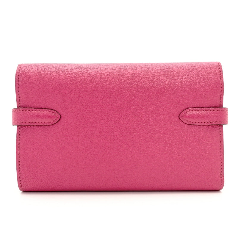 HERMES Kelly Wallet Medium Size Pink Leather Chèvre Silver Hardware D-Stamp 7-8-680