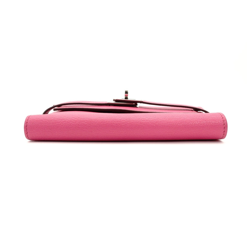 HERMES Kelly Wallet Medium Size Pink Leather Chèvre Silver Hardware D-Stamp 7-8-680