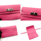 HERMES Kelly Wallet Medium Size Pink Leather Chèvre Silver Hardware D-Stamp 7-8-680