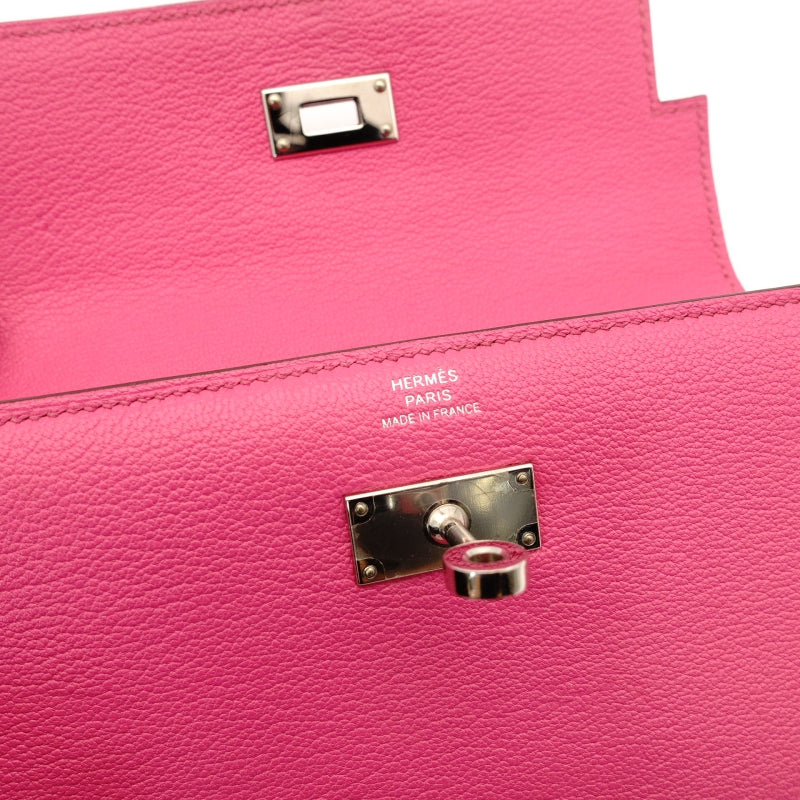HERMES Kelly Wallet Medium Size Pink Leather Chèvre Silver Hardware D-Stamp 7-8-680