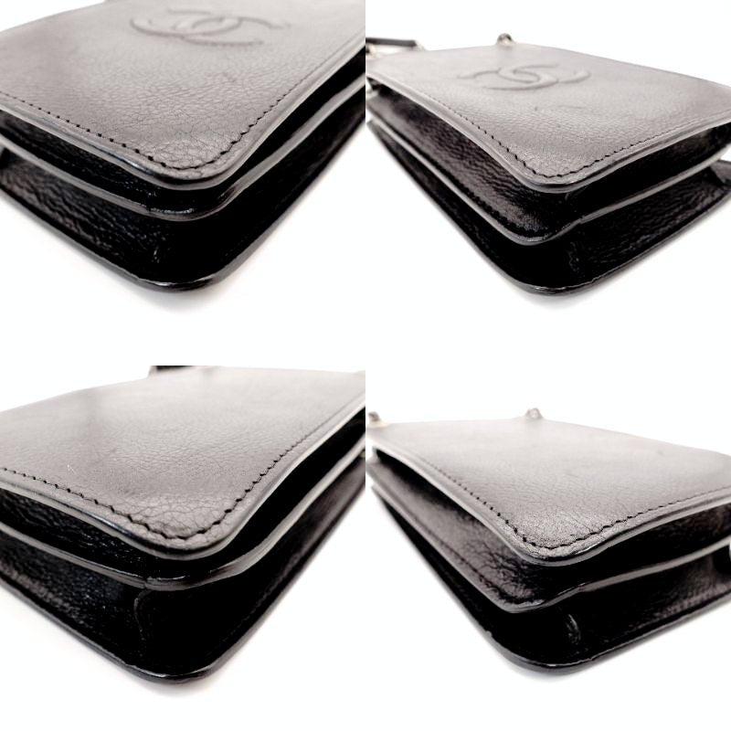 CHANEL Coco Mark Phone Holder Chain Shoulder Bag Black Leather Black CC Logo Silver Hardware 7-8-761