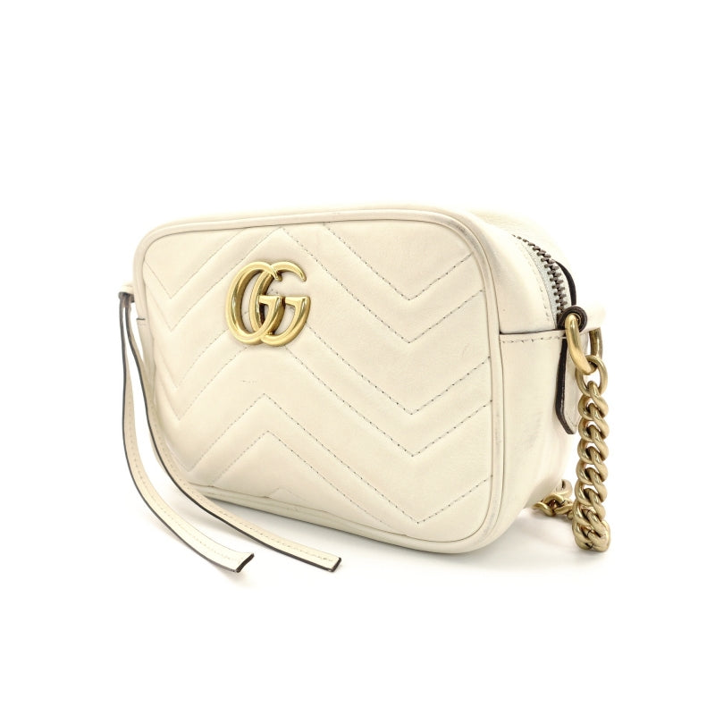 GUCCI GG Marmont Chain Shoulder Bag Off-White Leather Crossbody GG Logo 7-8-762