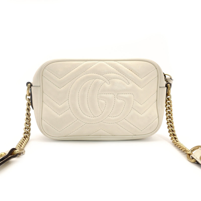 GUCCI GG Marmont Chain Shoulder Bag Off-White Leather Crossbody GG Logo 7-8-762