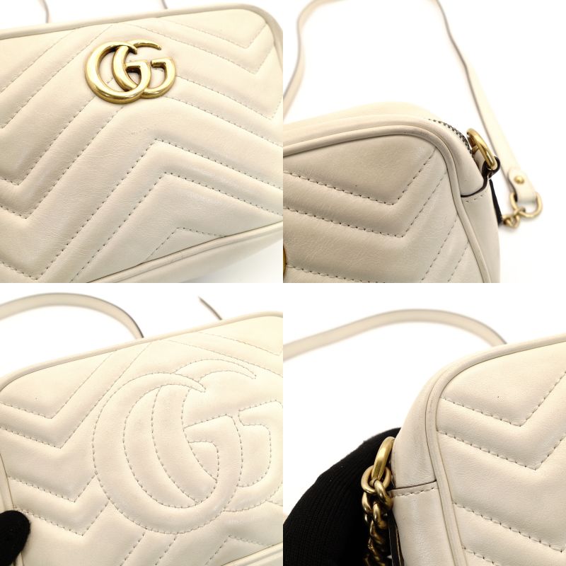 GUCCI GG Marmont Chain Shoulder Bag Off-White Leather Crossbody GG Logo 7-8-762