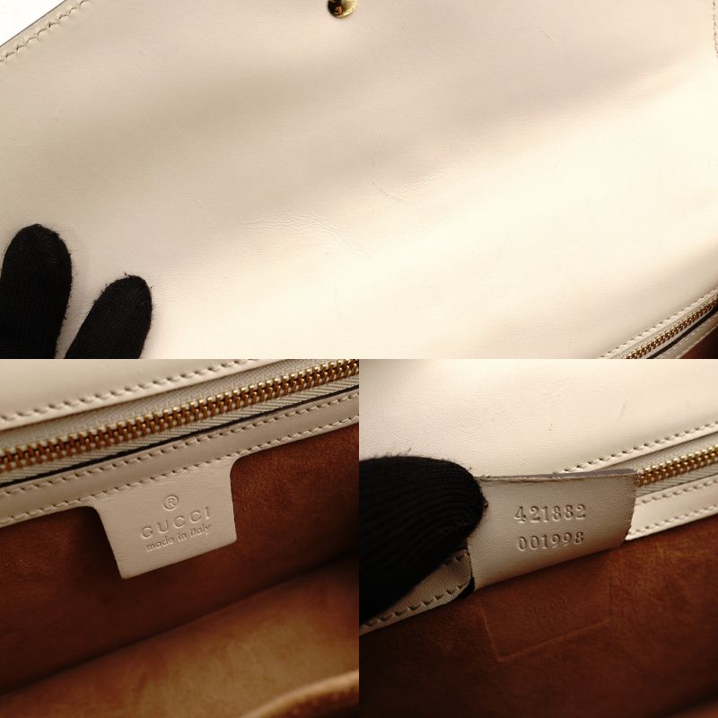 GUCCI Sylvie Shoulder Bag Sherry Line White Leather White Crossbody Gold Hardware 7-8-764