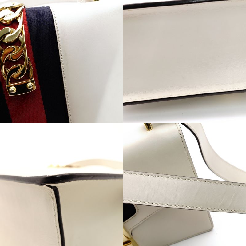 GUCCI Sylvie Shoulder Bag Sherry Line White Leather White Crossbody Gold Hardware 7-8-764