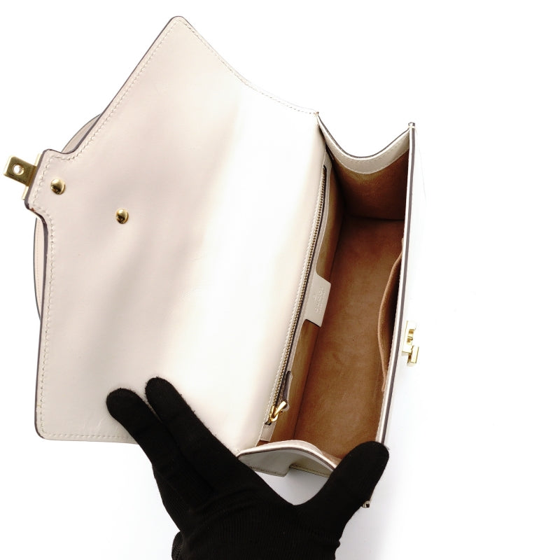 GUCCI Sylvie Shoulder Bag Sherry Line White Leather White Crossbody Gold Hardware 7-8-764
