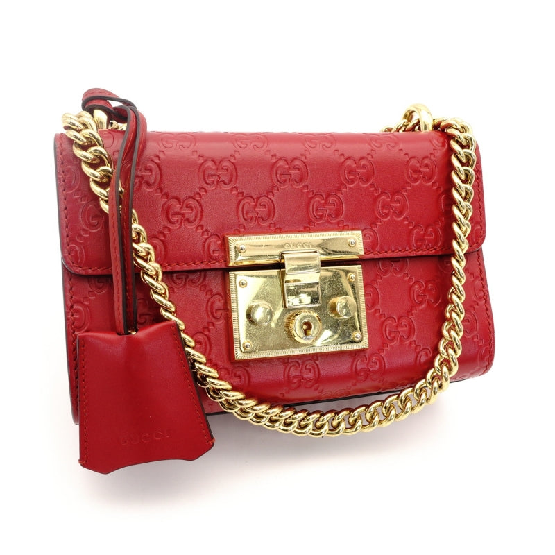 GUCCI Chain Shoulder Bag Red Leather Crossbody Gold Hardware 7-8-775