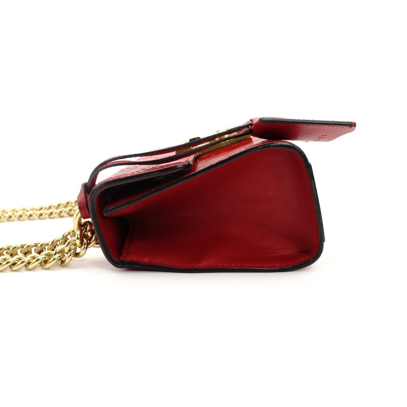 GUCCI Chain Shoulder Bag Red Leather Crossbody Gold Hardware 7-8-775