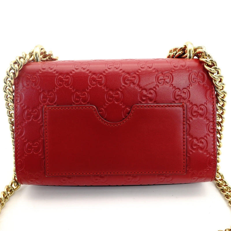 GUCCI Chain Shoulder Bag Red Leather Crossbody Gold Hardware 7-8-775