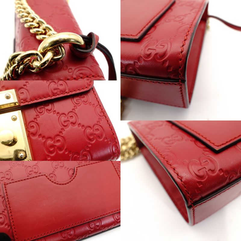 GUCCI Chain Shoulder Bag Red Leather Crossbody Gold Hardware 7-8-775