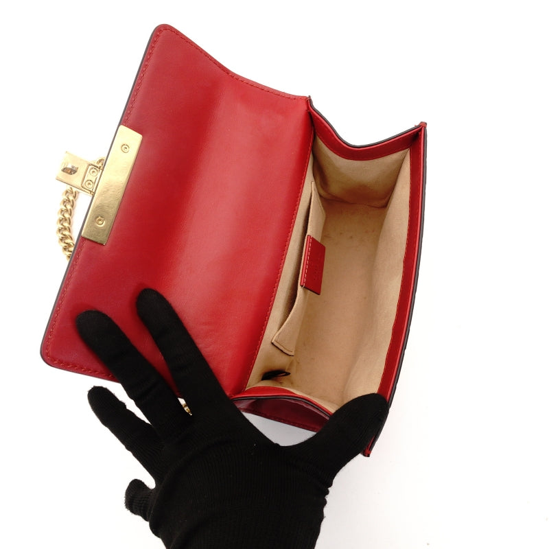 GUCCI Chain Shoulder Bag Red Leather Crossbody Gold Hardware 7-8-775