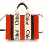 Chloe Woody Small Handbag 2-Way Orange Wool × Canvas Logo Crossbody 7-8-794