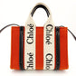 Chloe Woody Small Handbag 2-Way Orange Wool × Canvas Logo Crossbody 7-8-794