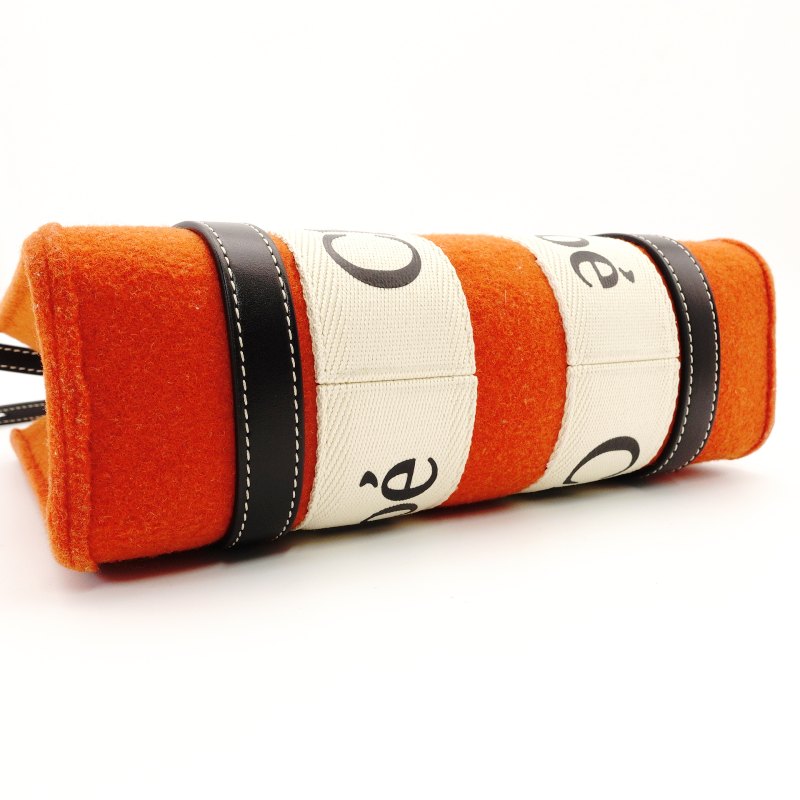 Chloe Woody Small Handbag 2-Way Orange Wool × Canvas Logo Crossbody 7-8-794