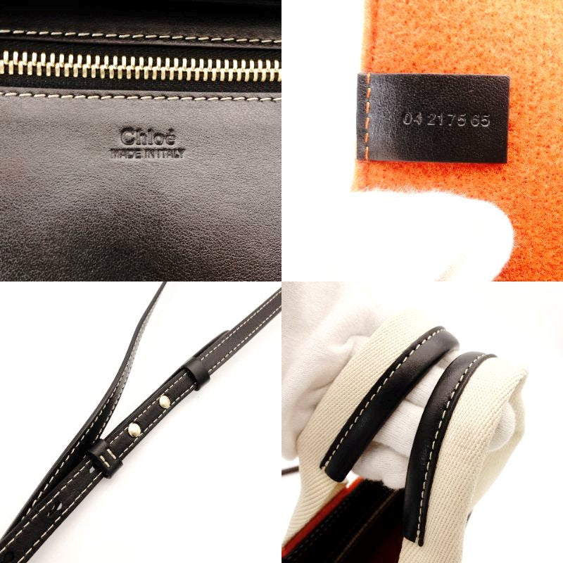 Chloe Woody Small Handbag 2-Way Orange Wool × Canvas Logo Crossbody 7-8-794