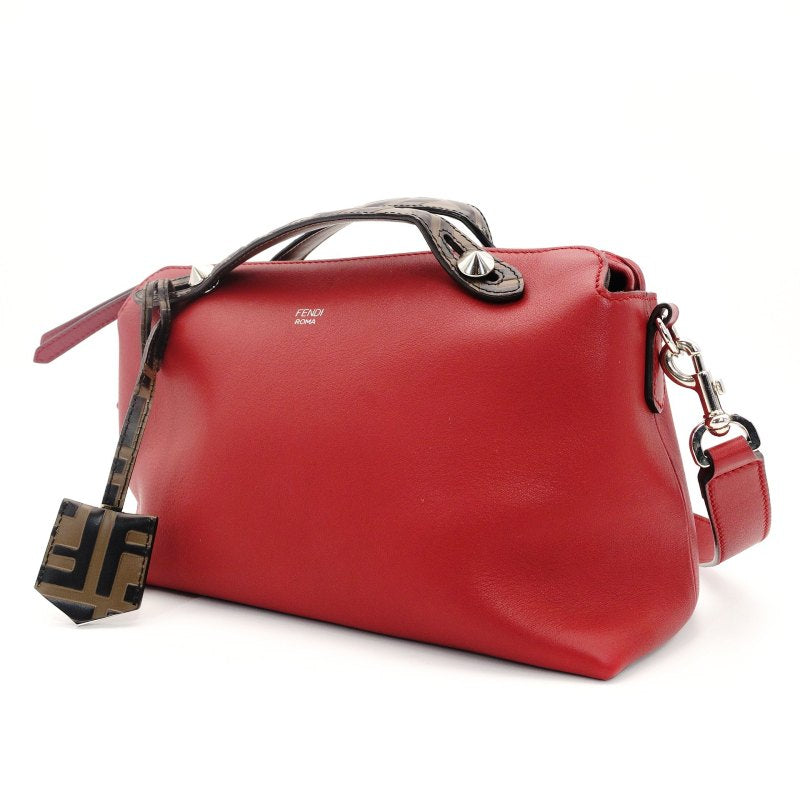 FENDI By the Way Medium Red 2-Way Red Handbag Shoulder Bag FF Logo Zucca 7-8-796