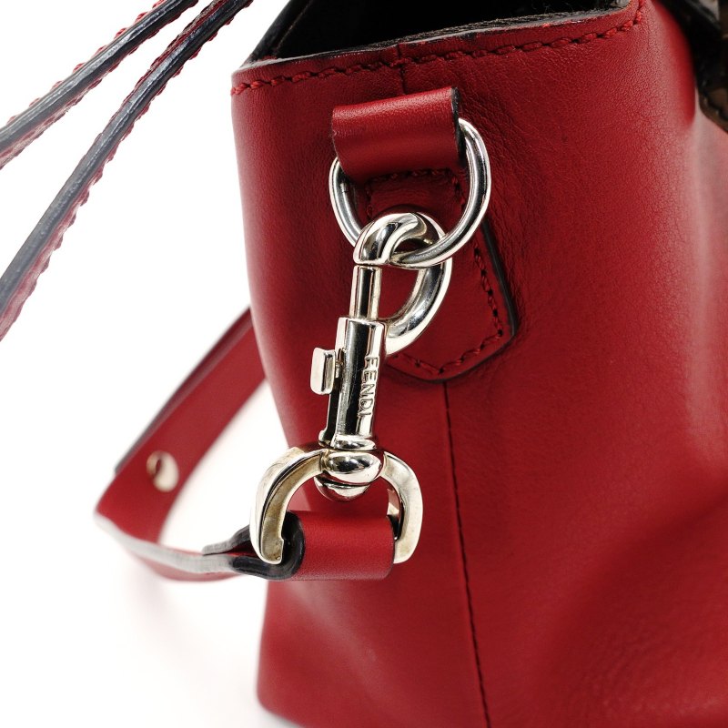 FENDI By the Way Medium Red 2-Way Red Handbag Shoulder Bag FF Logo Zucca 7-8-796