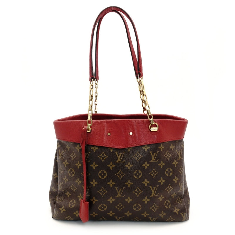 LOUIS VUITTON Parthénon Chain Tote Bag Monogram Brown × Red PVC Leather Shoulder 7-9-021