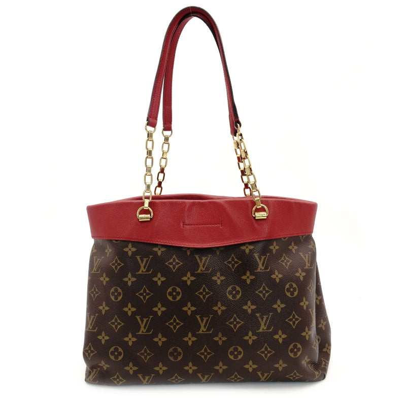 LOUIS VUITTON Parthénon Chain Tote Bag Monogram Brown × Red PVC Leather Shoulder 7-9-021