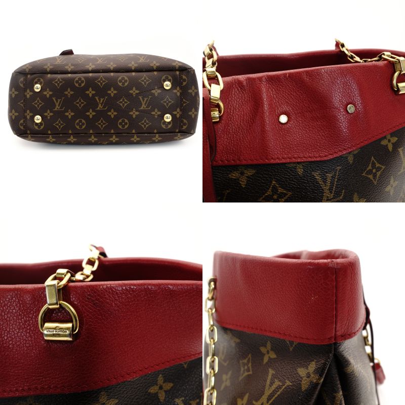 LOUIS VUITTON Parthénon Chain Tote Bag Monogram Brown × Red PVC Leather Shoulder 7-9-021