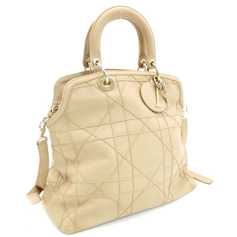 Christian Dior Granville Beige Handbag Leather 2-Way Crossbody 7-9-025