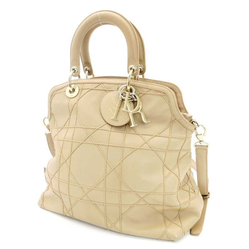 Christian Dior Granville Beige Handbag Leather 2-Way Crossbody 7-9-025