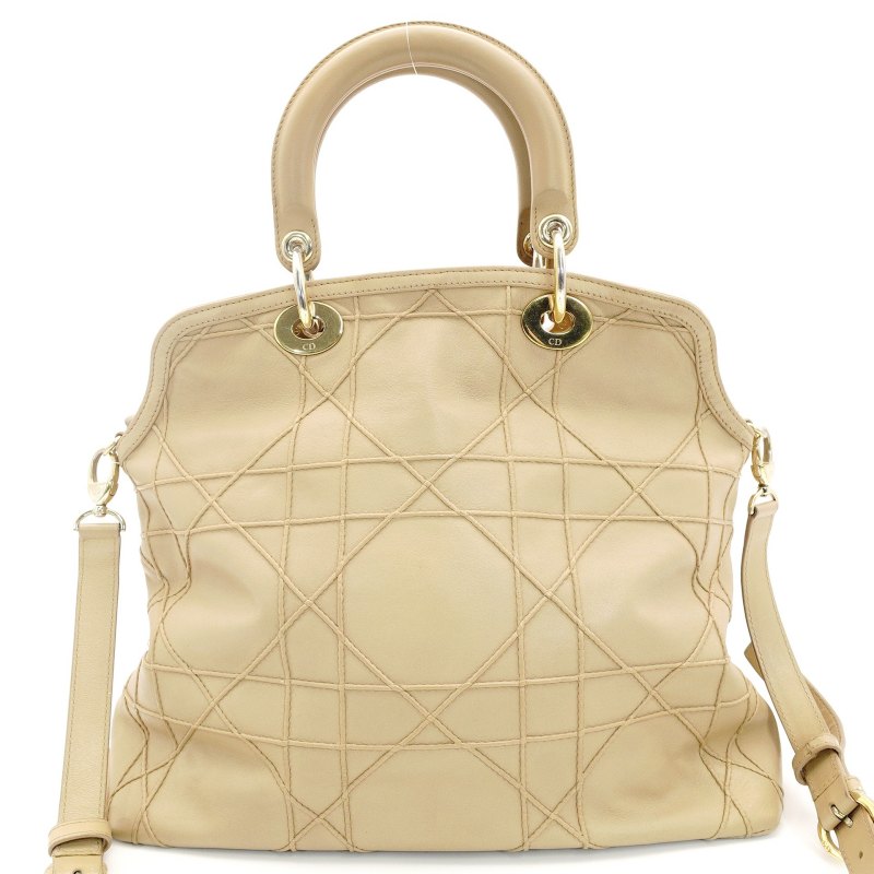 Christian Dior Granville Beige Handbag Leather 2-Way Crossbody 7-9-025