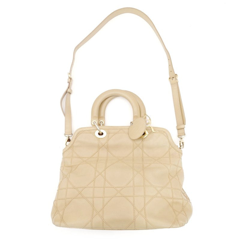 Christian Dior Granville Beige Handbag Leather 2-Way Crossbody 7-9-025